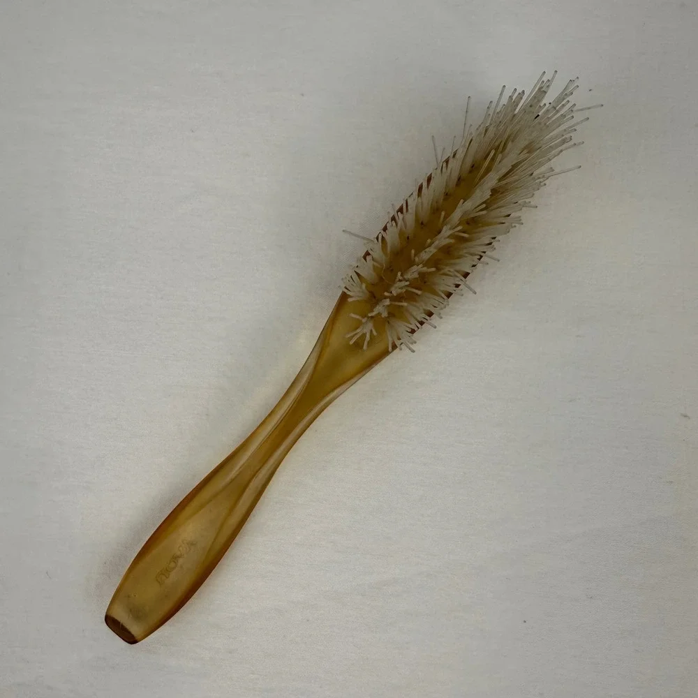 Vintage Avon Hair Brush Amber Faux Tortoise‎ Shell Handle White Bristles 5.75